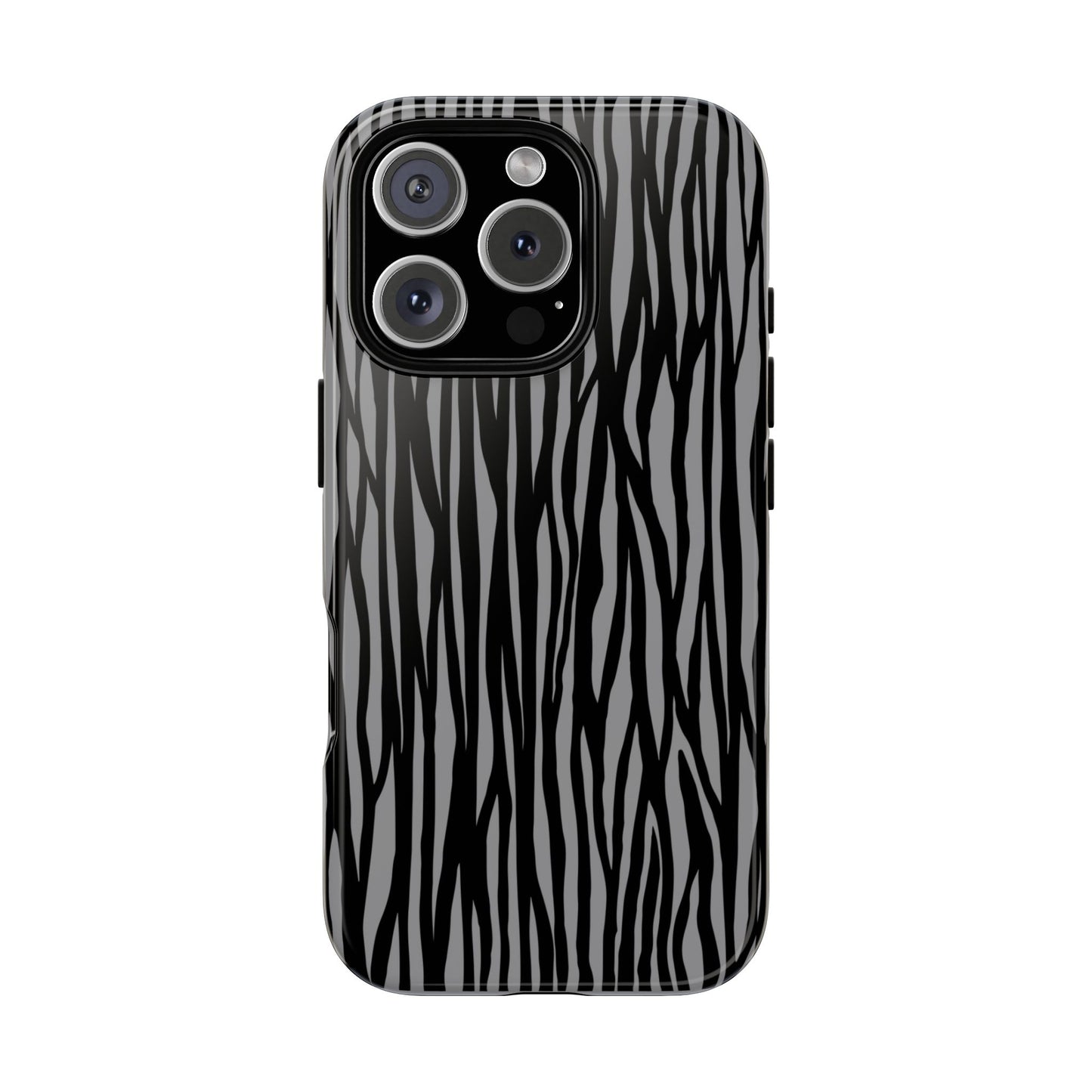 Stylish Tough Phone Case - Black and Gray Striped Design