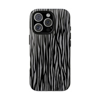 Stylish Tough Phone Case - Black and Gray Striped Design