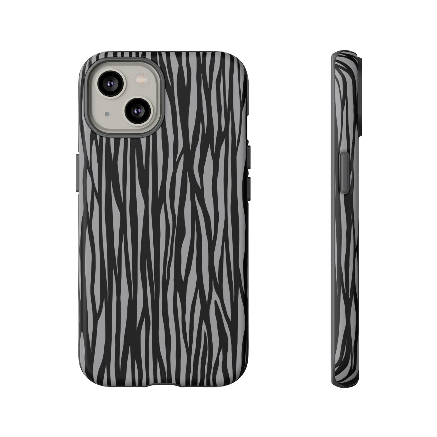 Stylish Tough Phone Case - Black and Gray Striped Design