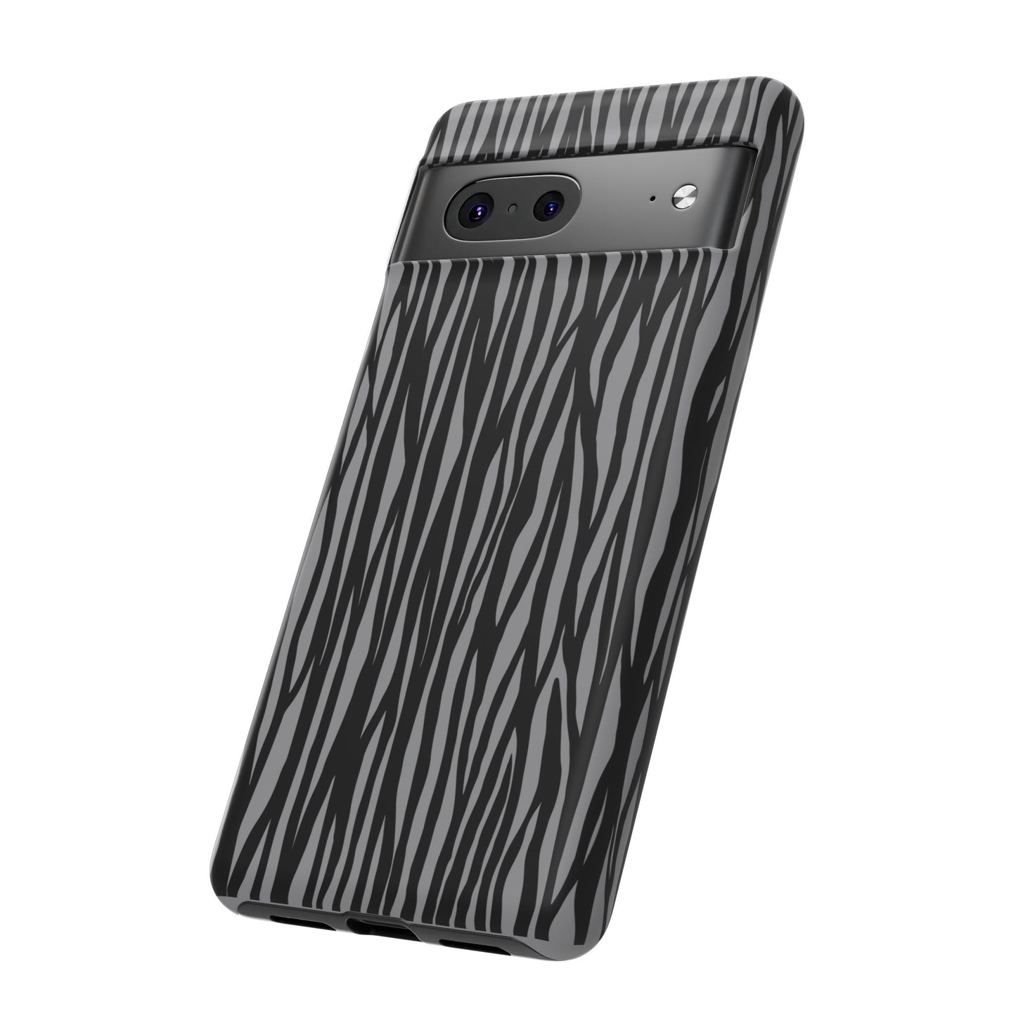 Stylish Tough Phone Case - Black and Gray Striped Design