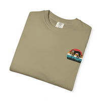 Chill Vibes Unisex Garment-Dyed T-Shirt - Retro Sloth & Sunset Design