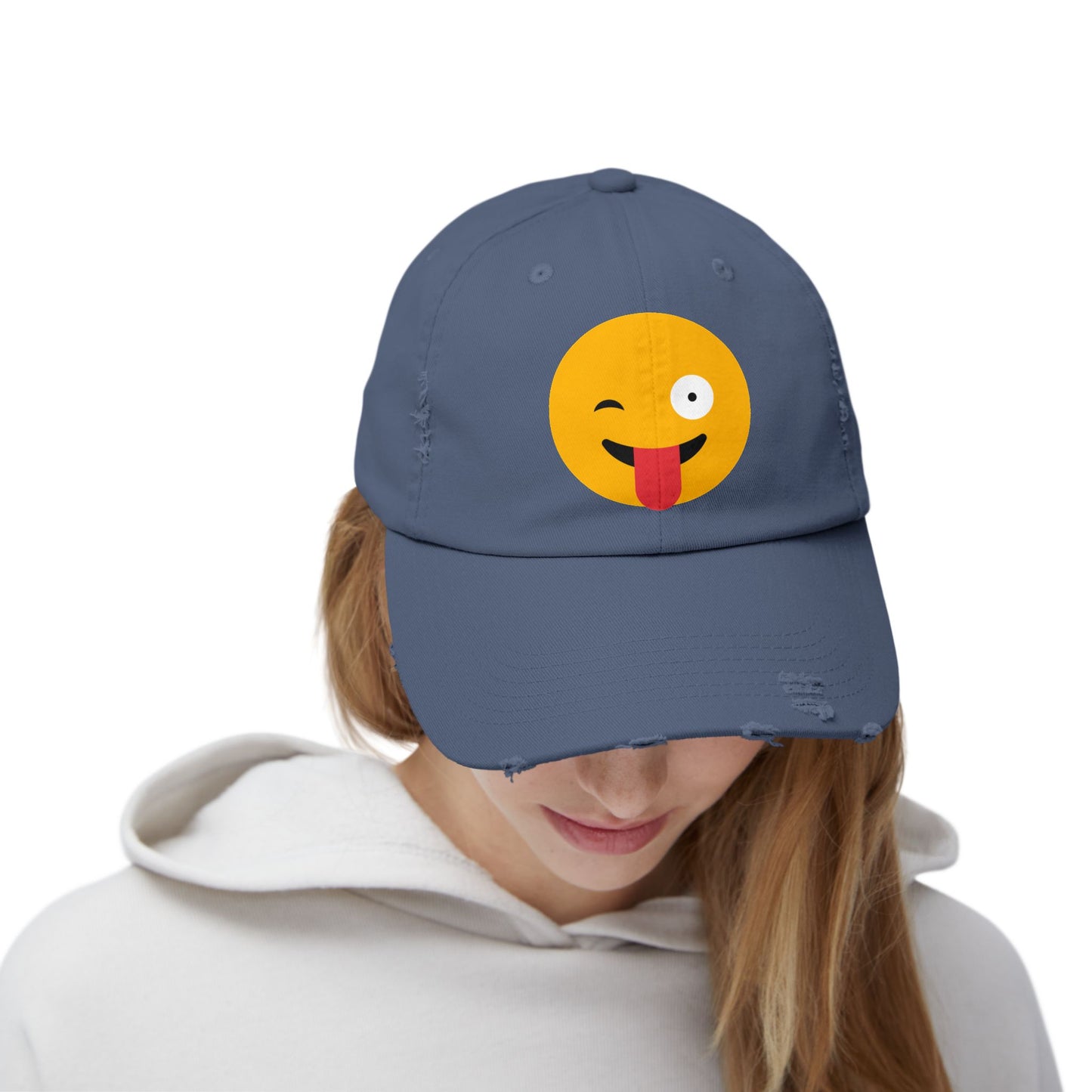 Funny Emoji Distressed Cap for Casual Wear