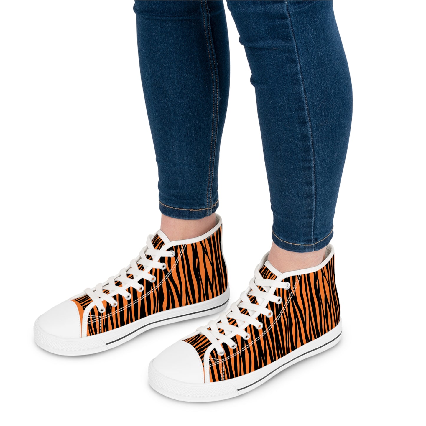 Wild Style Women's High Top Sneakers - Orange Tiger Print