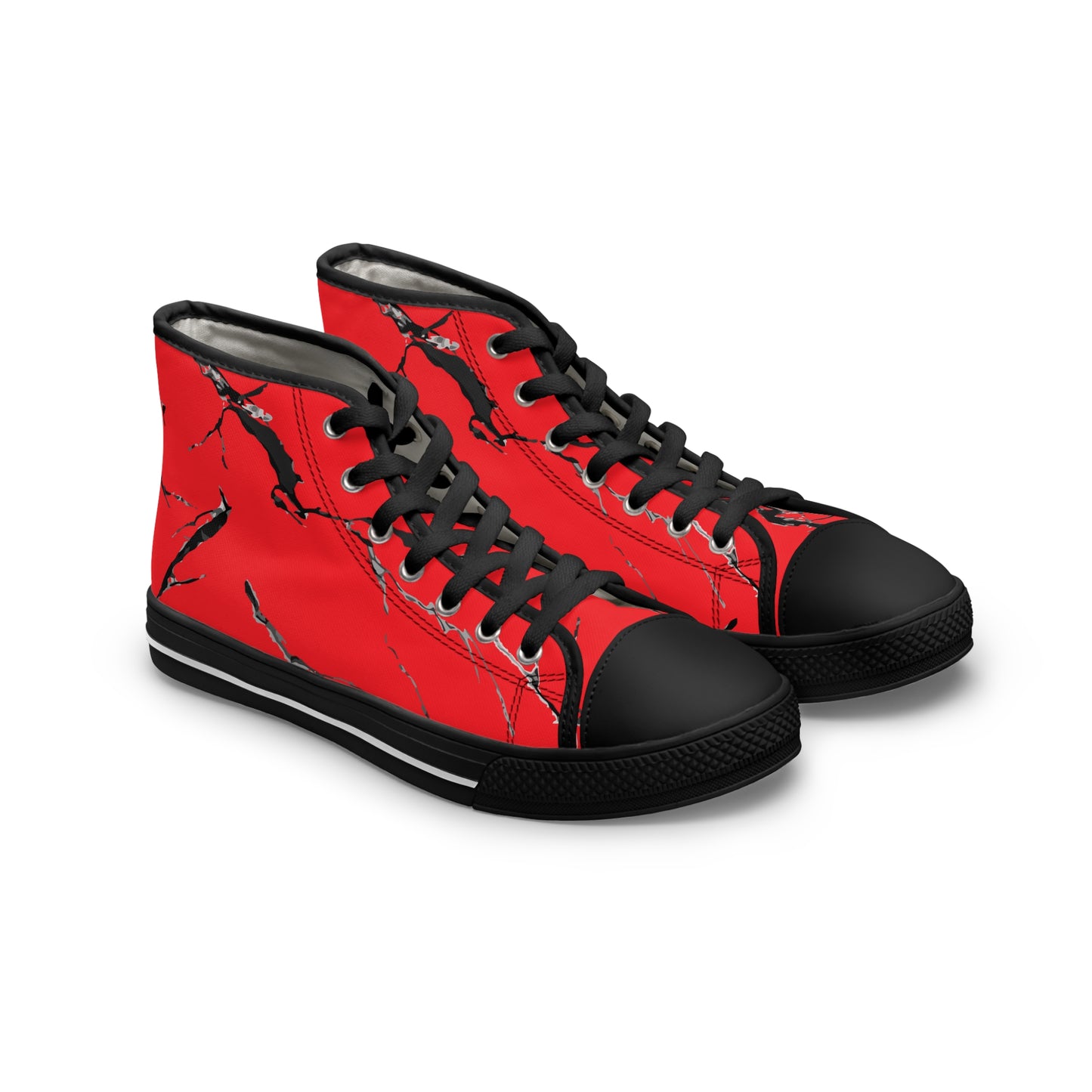 Stylish Women's High Top Sneakers - Red Marble Design