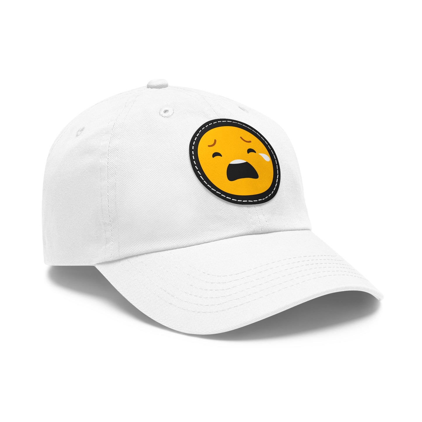 Emotional Dad Hat with Leather Patch - Sad Emoji Cap for Everyday Wear
