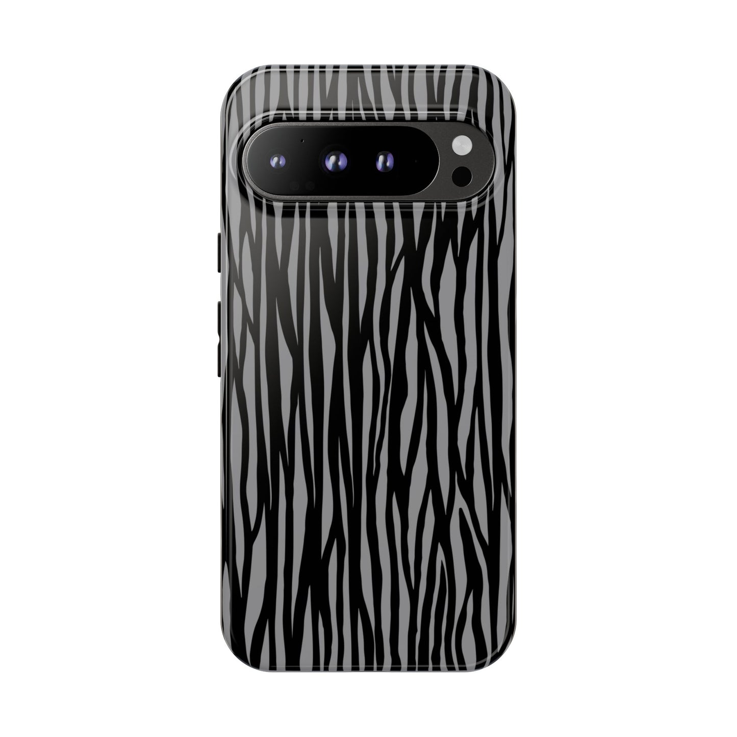 Stylish Tough Phone Case - Black and Gray Striped Design