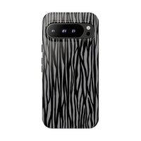 Stylish Tough Phone Case - Black and Gray Striped Design