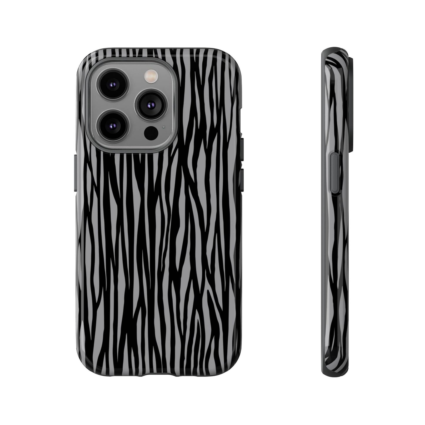 Stylish Tough Phone Case - Black and Gray Striped Design