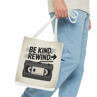 Retro Be Kind Rewind Tote Bag, Fun Eco-Friendly Tote, Gift for Movie Lovers, Shopping Bag, Beach Bag, Perfect for Everyday