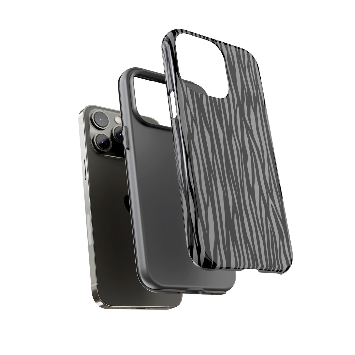 Stylish Tough Phone Case - Black and Gray Striped Design