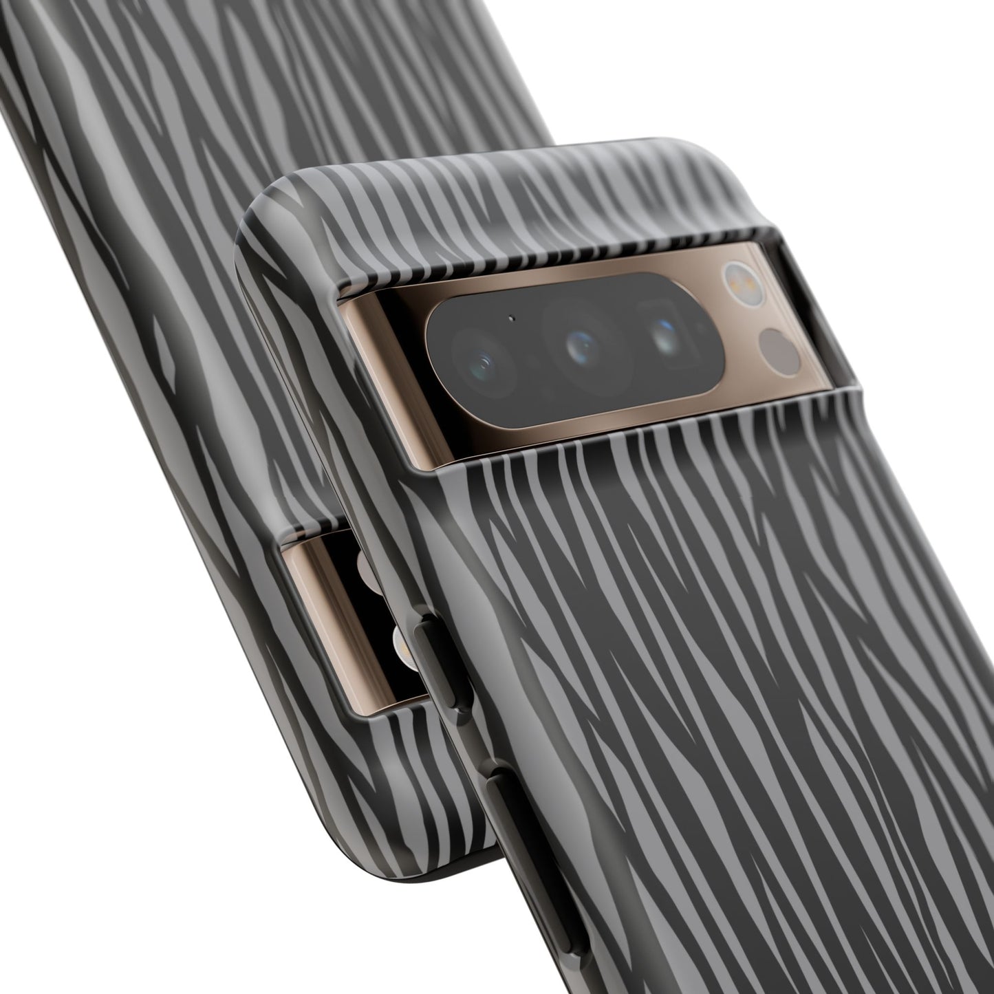 Stylish Tough Phone Case - Black and Gray Striped Design