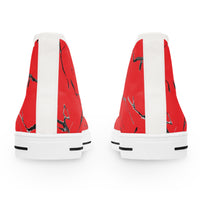 Stylish Women's High Top Sneakers - Red Marble Design
