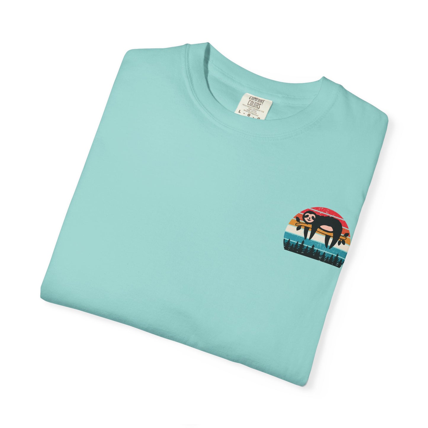 Chill Vibes Unisex Garment-Dyed T-Shirt - Retro Sloth & Sunset Design
