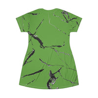 Trendy Green Marble T-Shirt Dress, Casual Summer Dress, Everyday Wear, Gift for Her, Unique Fashion Statement