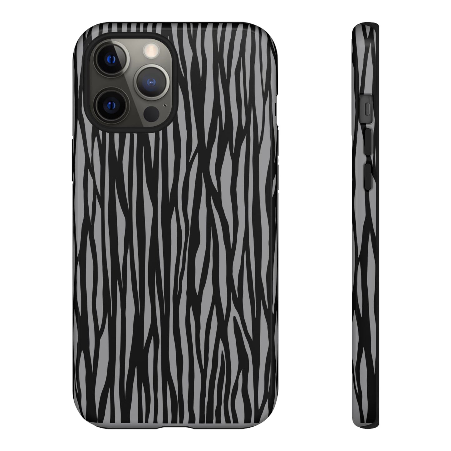 Stylish Tough Phone Case - Black and Gray Striped Design