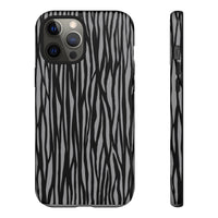 Stylish Tough Phone Case - Black and Gray Striped Design