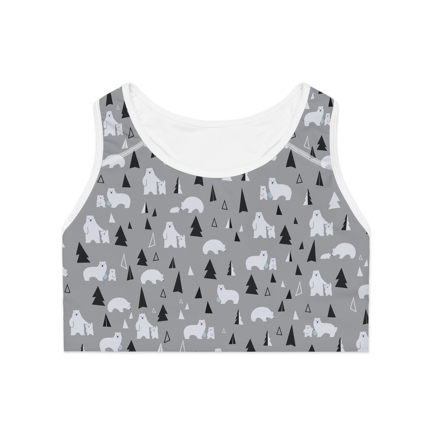 Adventure-Ready Sports Bra with Bear and Tree Print