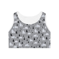 Adventure-Ready Sports Bra with Bear and Tree Print