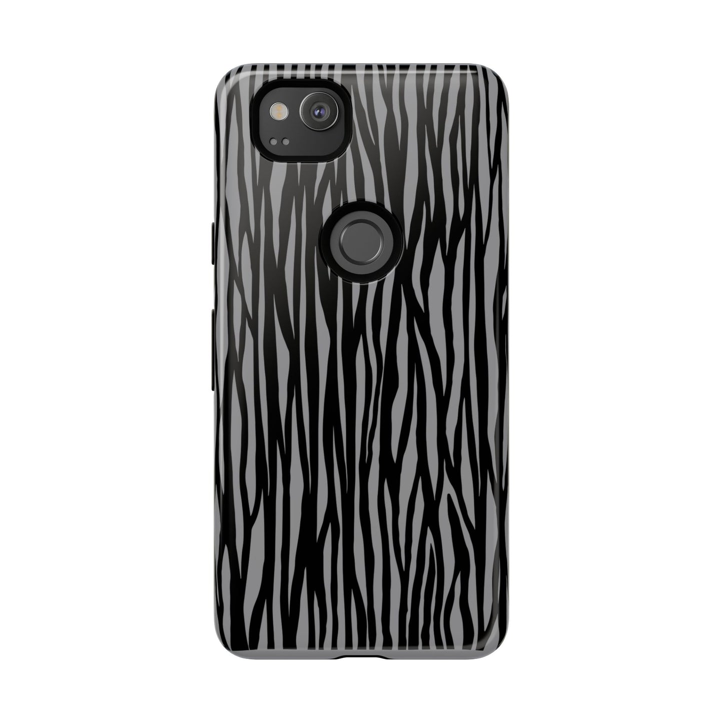 Stylish Tough Phone Case - Black and Gray Striped Design