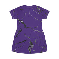 Chic Purple Marble T-Shirt Dress, Casual Summer Wear, Stylish Lounge Dress, Gift for Her, Trendy Everyday Dress