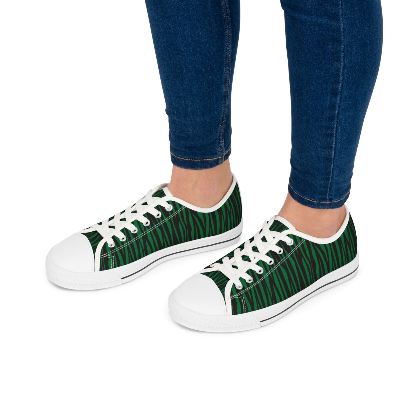 Stylish Green Striped Low Top Sneakers for Women