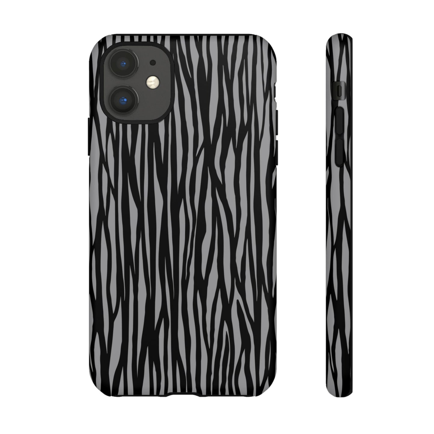 Stylish Tough Phone Case - Black and Gray Striped Design