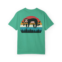 Chill Vibes Unisex Garment-Dyed T-Shirt - Retro Sloth & Sunset Design