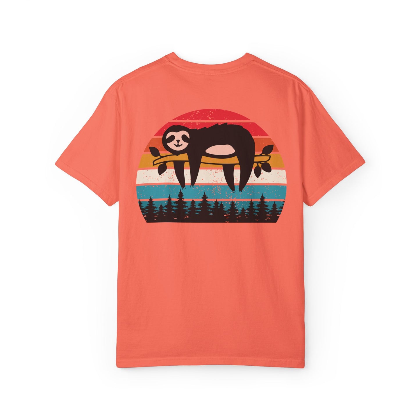 Chill Vibes Unisex Garment-Dyed T-Shirt - Retro Sloth & Sunset Design