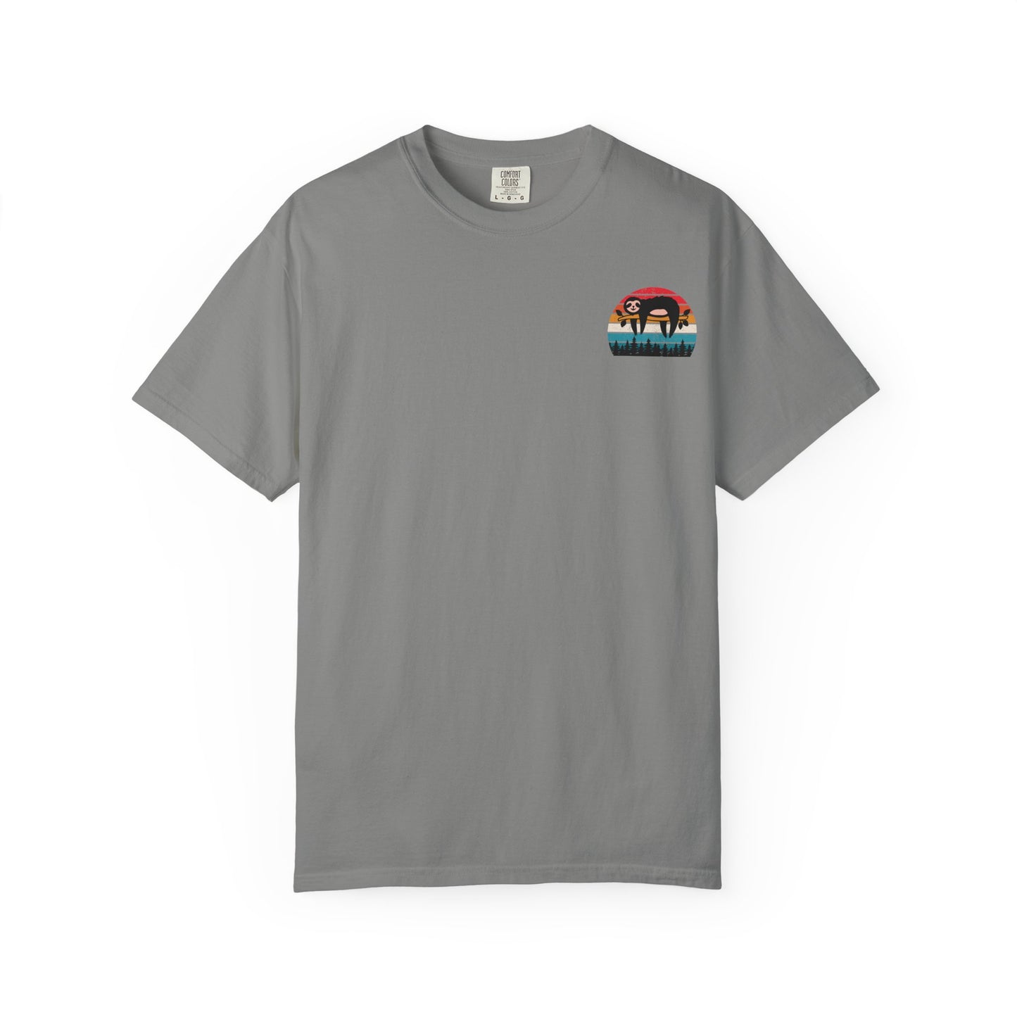 Chill Vibes Unisex Garment-Dyed T-Shirt - Retro Sloth & Sunset Design