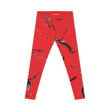 Stylish Red Marble Print Leggings for Women, Trendy Activewear, Yoga Pants, Casual Wear, Gifts for Her