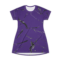 Chic Purple Marble T-Shirt Dress, Casual Summer Wear, Stylish Lounge Dress, Gift for Her, Trendy Everyday Dress