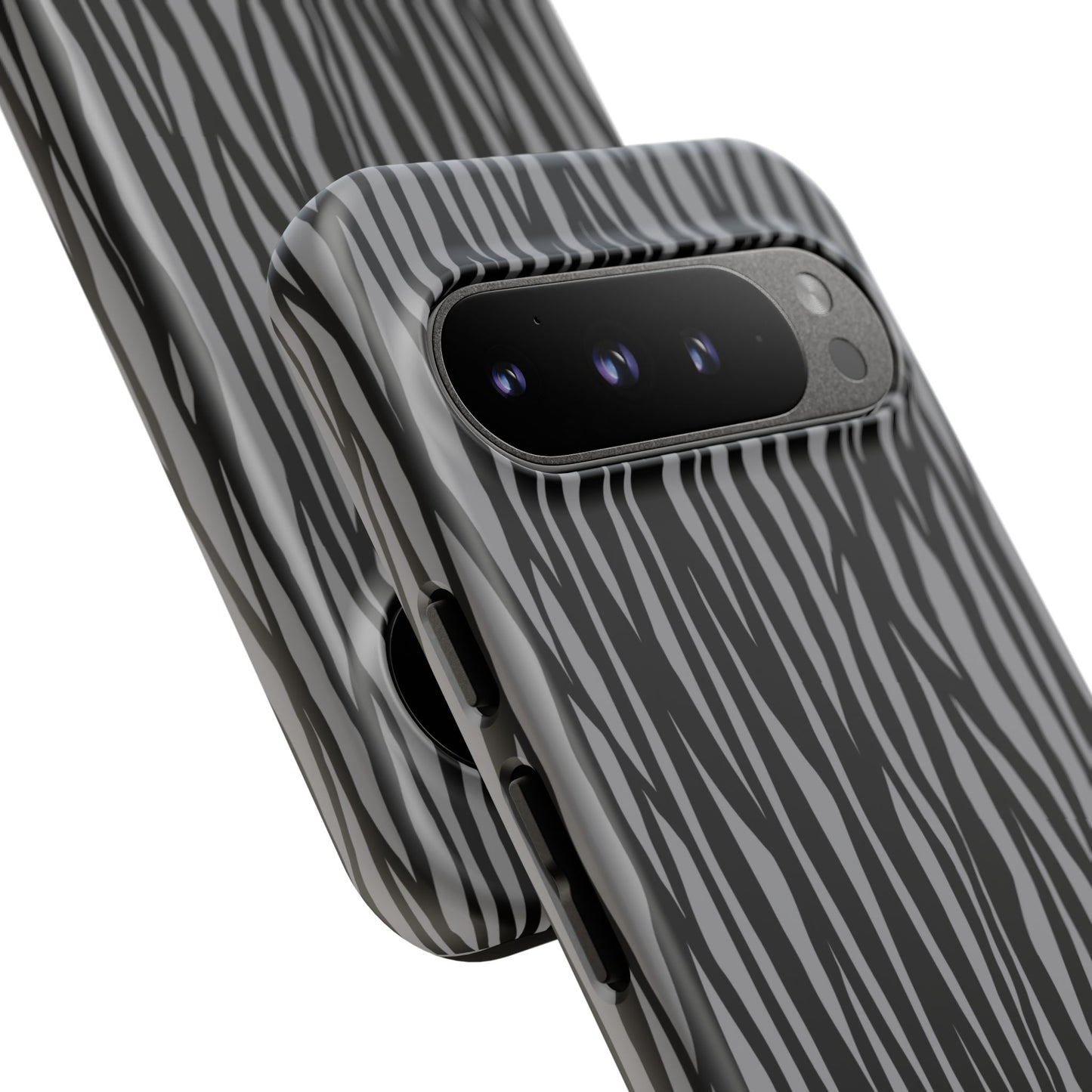 Stylish Tough Phone Case - Black and Gray Striped Design