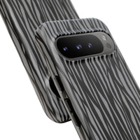 Stylish Tough Phone Case - Black and Gray Striped Design