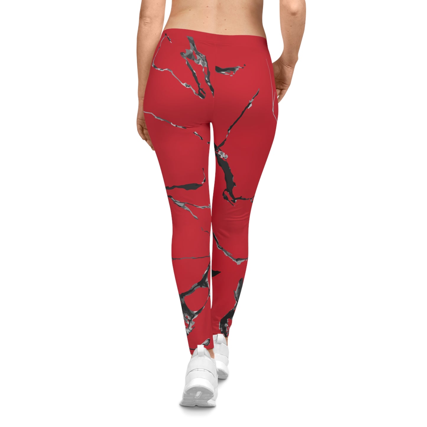 Chic Abstract Red Leggings for Women, Stylish Workout Pants, Fashion Activewear, Fitness Leggings, Red Marble Design, Casual Comfort