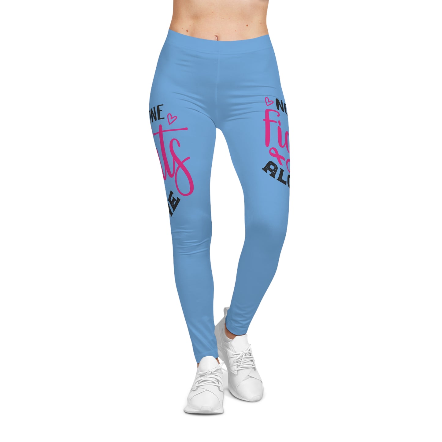 Empowering Women's Casual Leggings - No One Fights Alone, Workout Leggings, Fitness Wear, Supportive Leggings, Gift for Her, Pink [...]