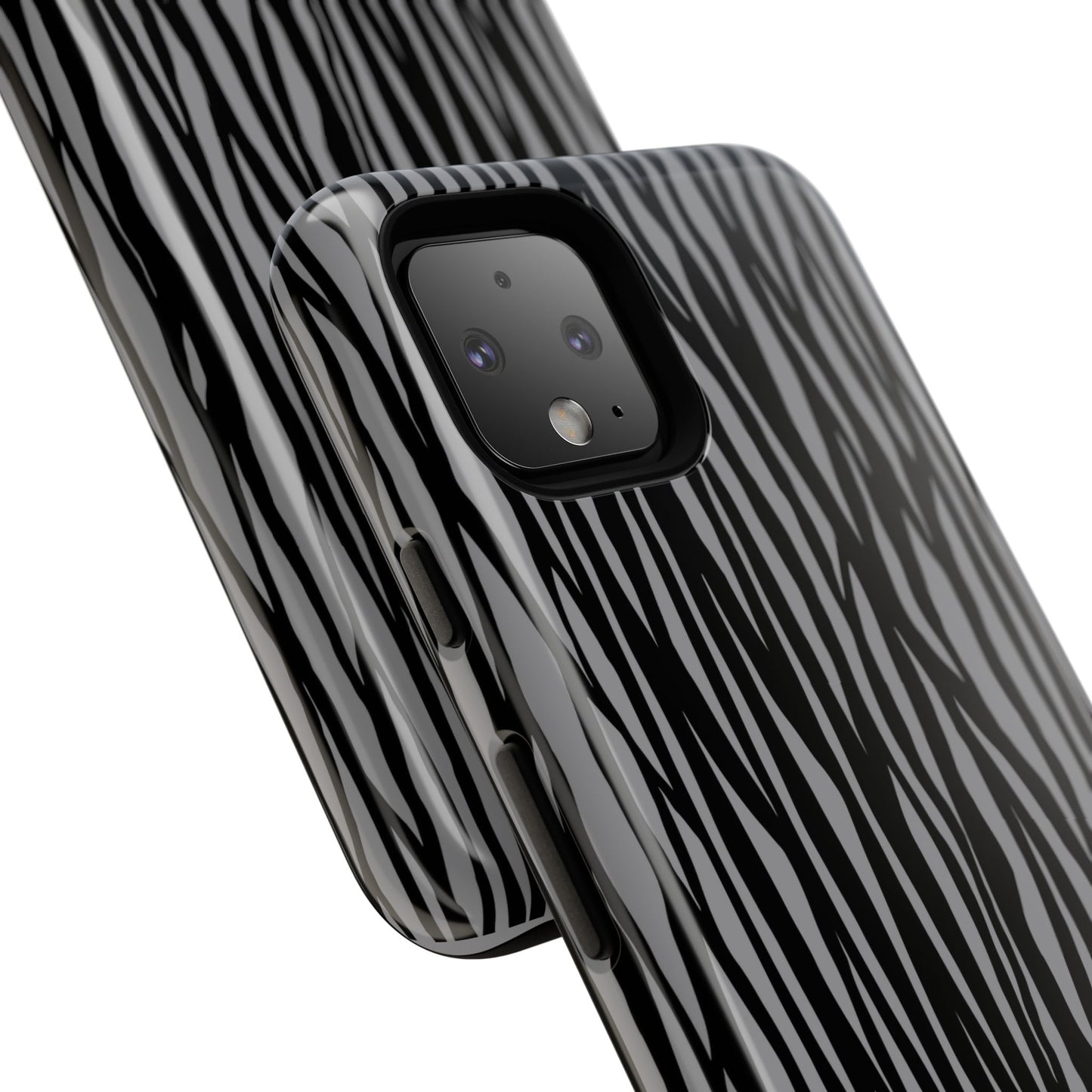 Stylish Tough Phone Case - Black and Gray Striped Design