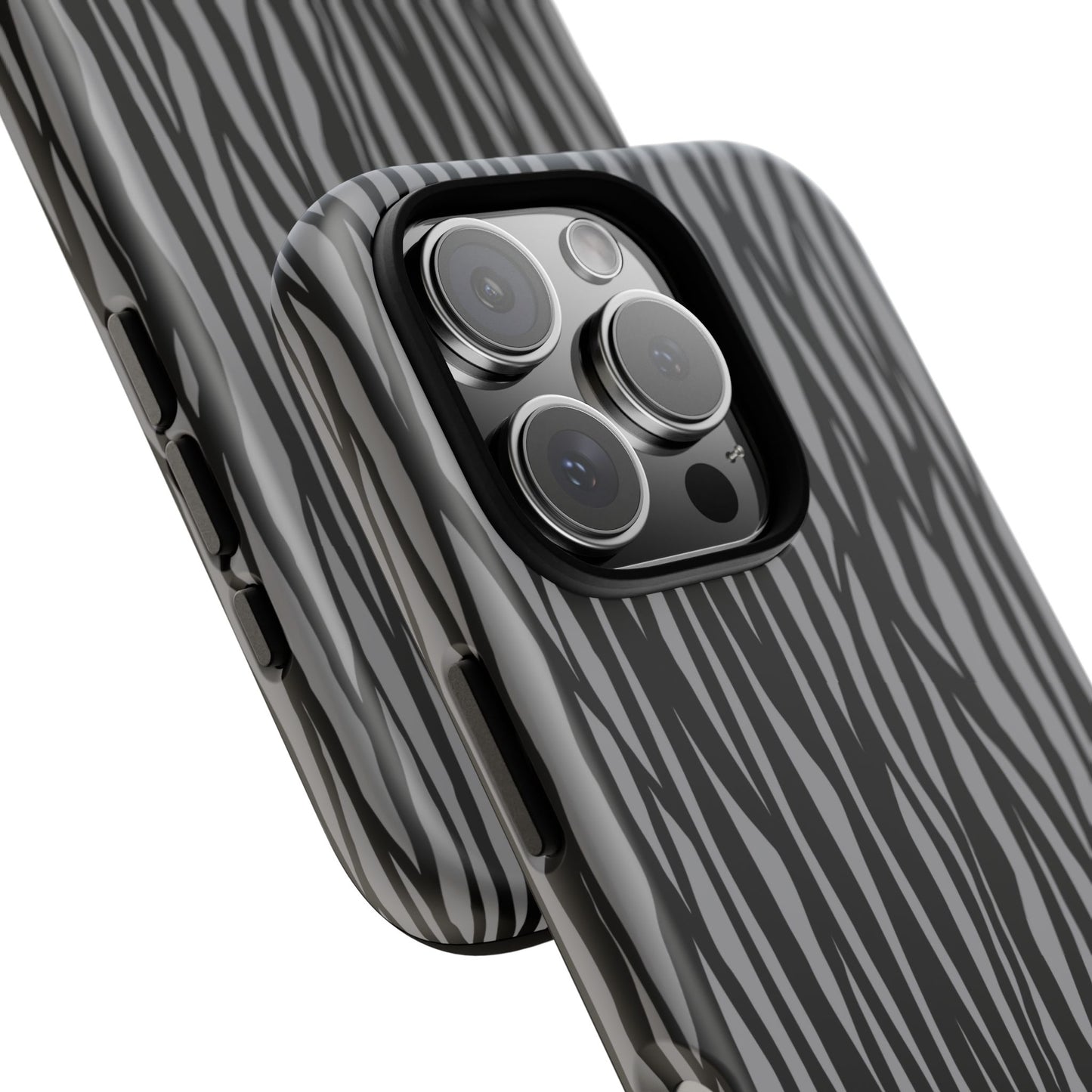 Stylish Tough Phone Case - Black and Gray Striped Design