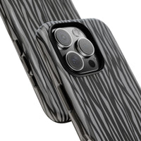 Stylish Tough Phone Case - Black and Gray Striped Design