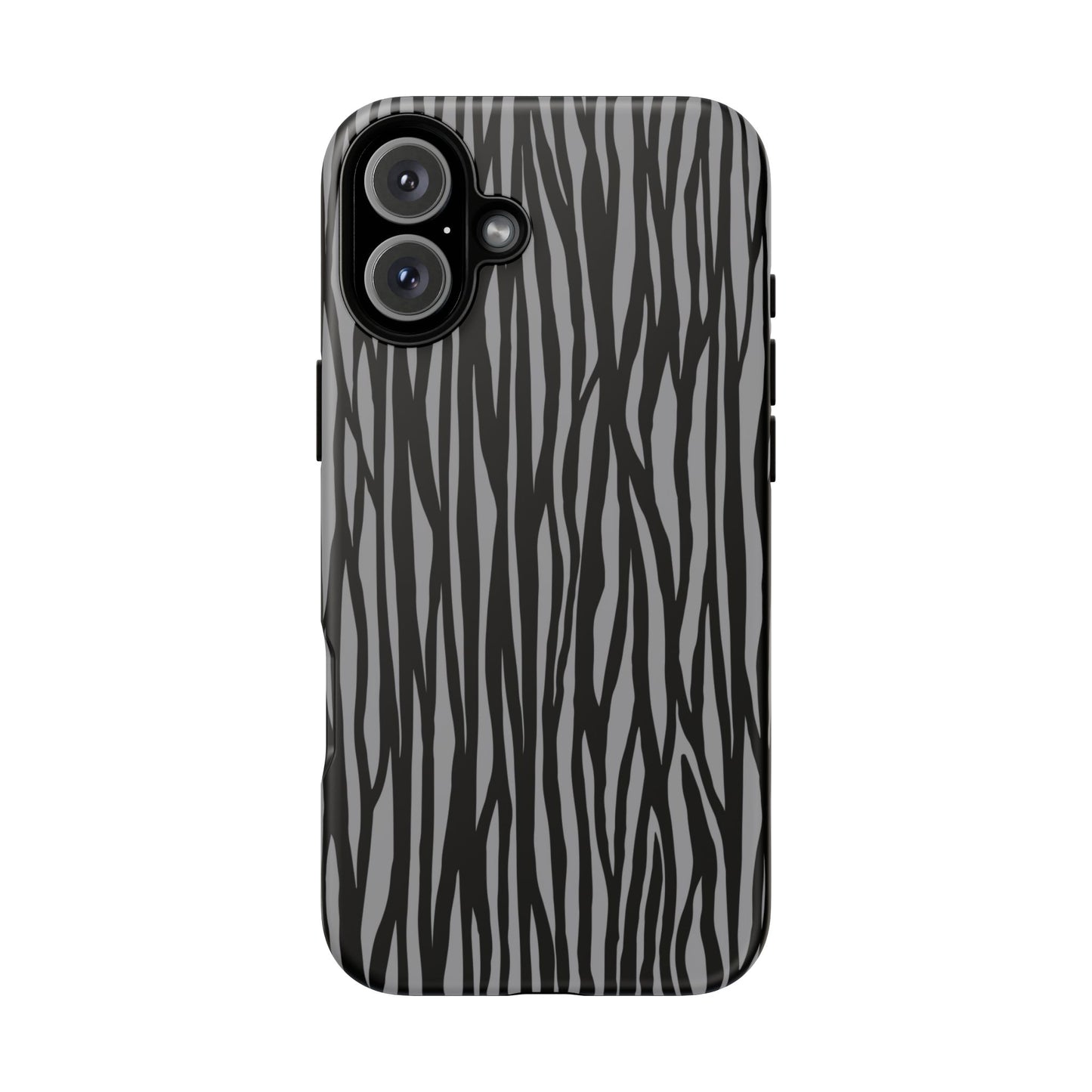 Stylish Tough Phone Case - Black and Gray Striped Design