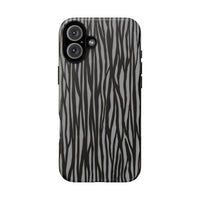 Stylish Tough Phone Case - Black and Gray Striped Design