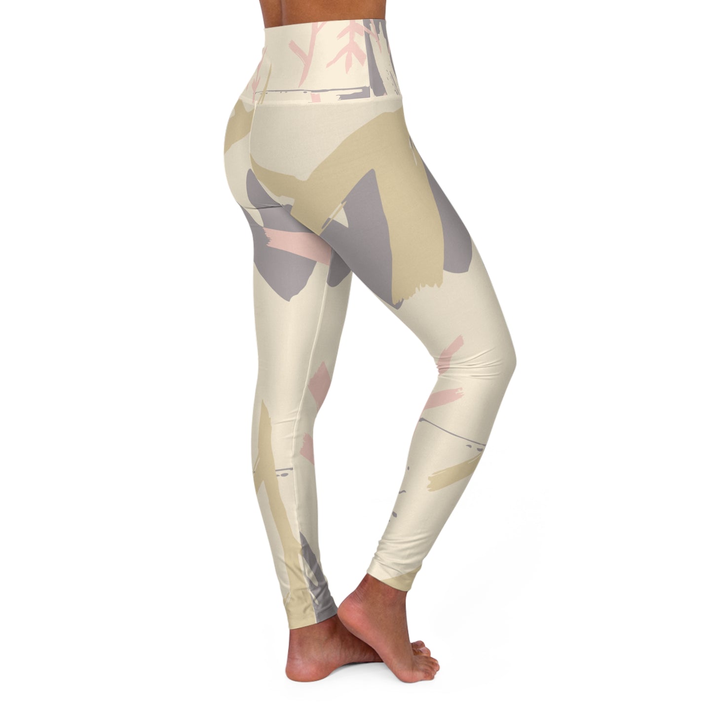 Trendy High Waisted Yoga Leggings - Abstract Nature Print for Comfort and Style