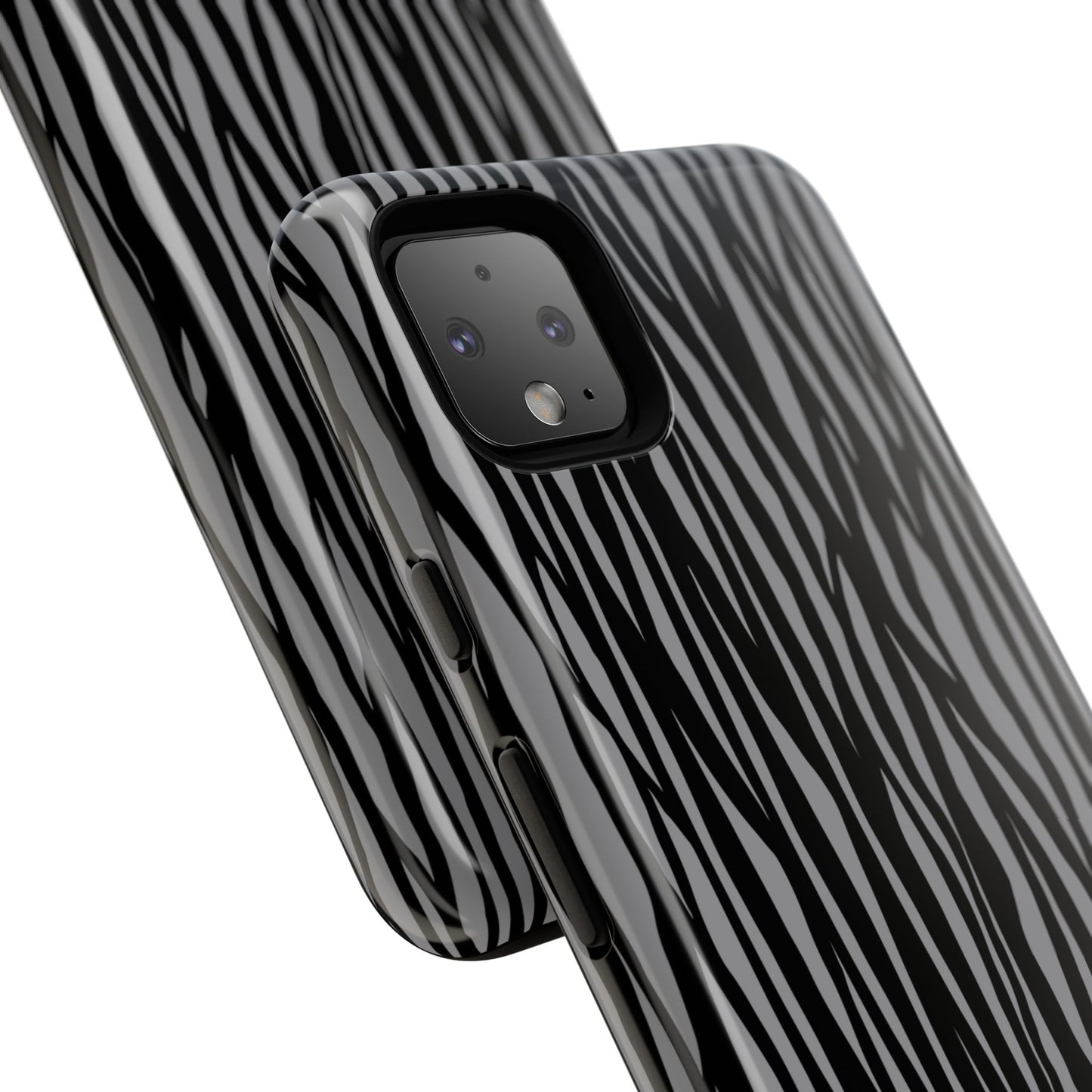 Stylish Tough Phone Case - Black and Gray Striped Design