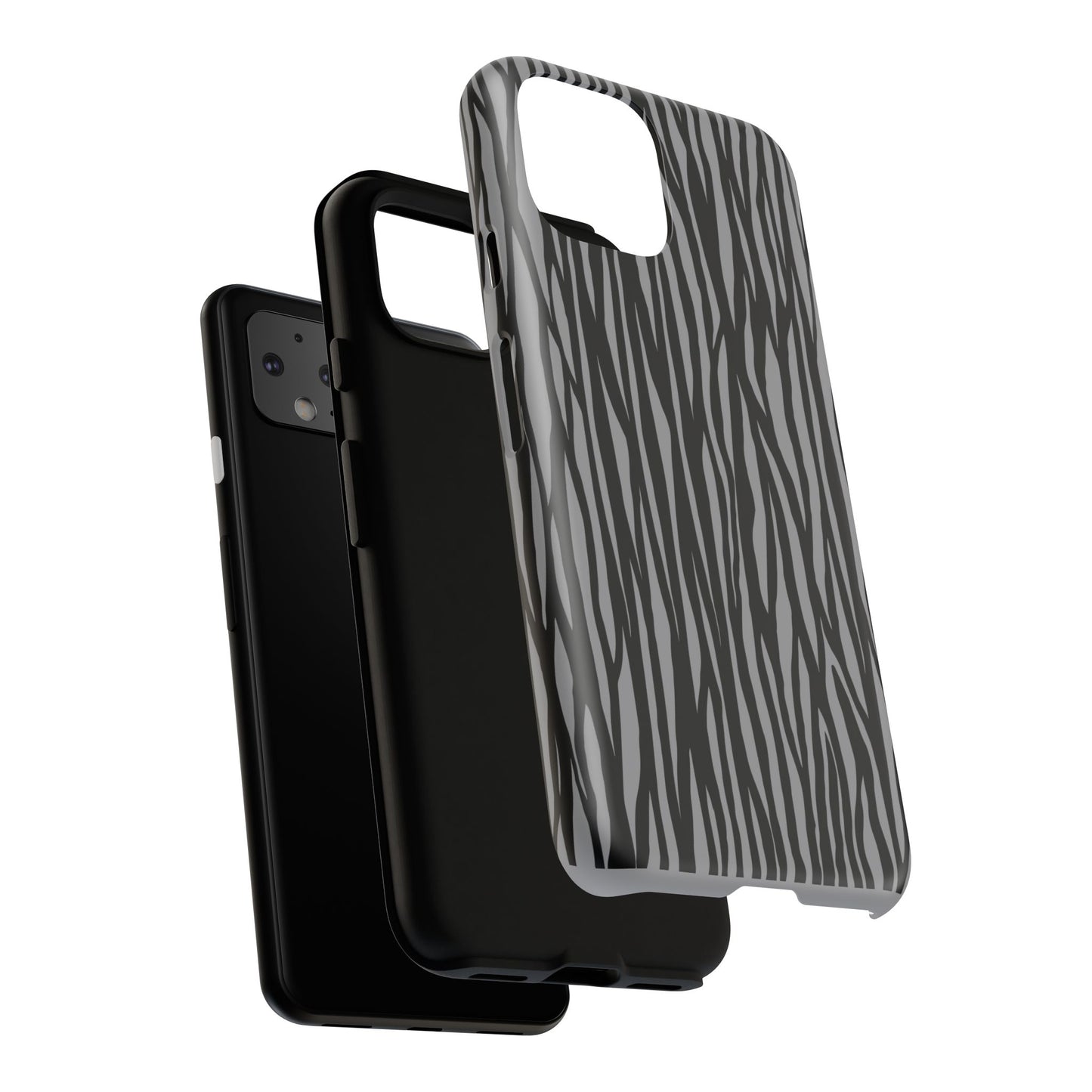 Stylish Tough Phone Case - Black and Gray Striped Design