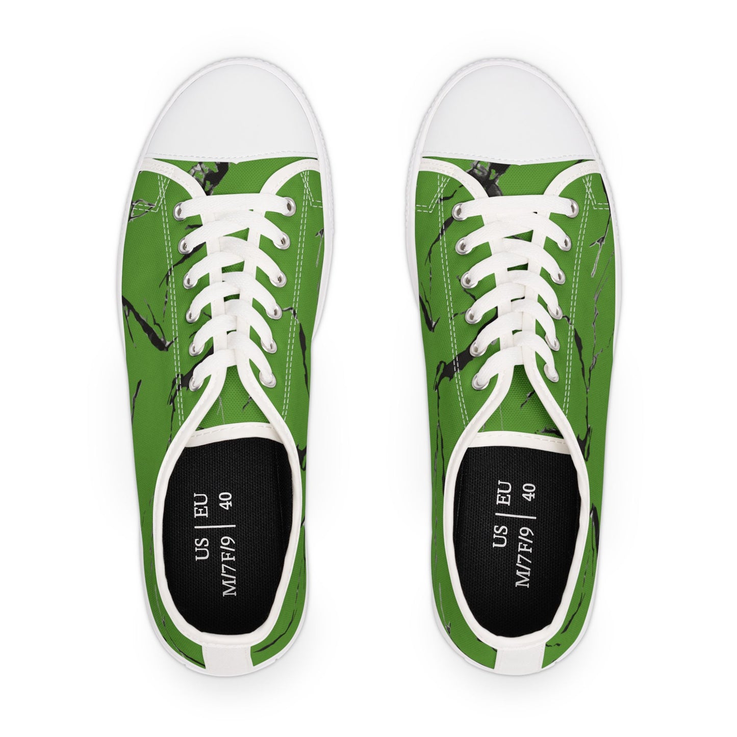 Trendy Women’s Low Top Sneakers - Green & Black Marble Design
