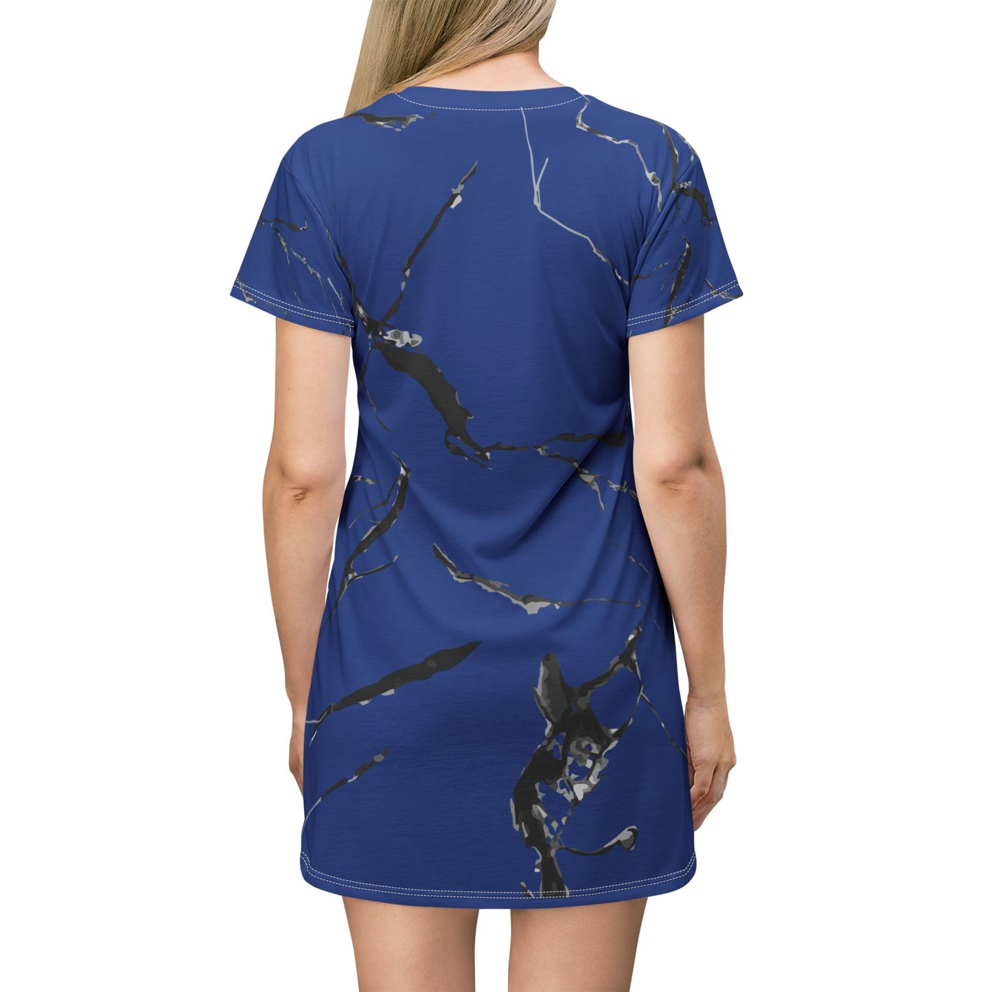 Blue Marble T-Shirt Dress, Trendy Casual Wear, Summer Fashion, Everyday Dress, Perfect Gift for Her, Marble Print Dress