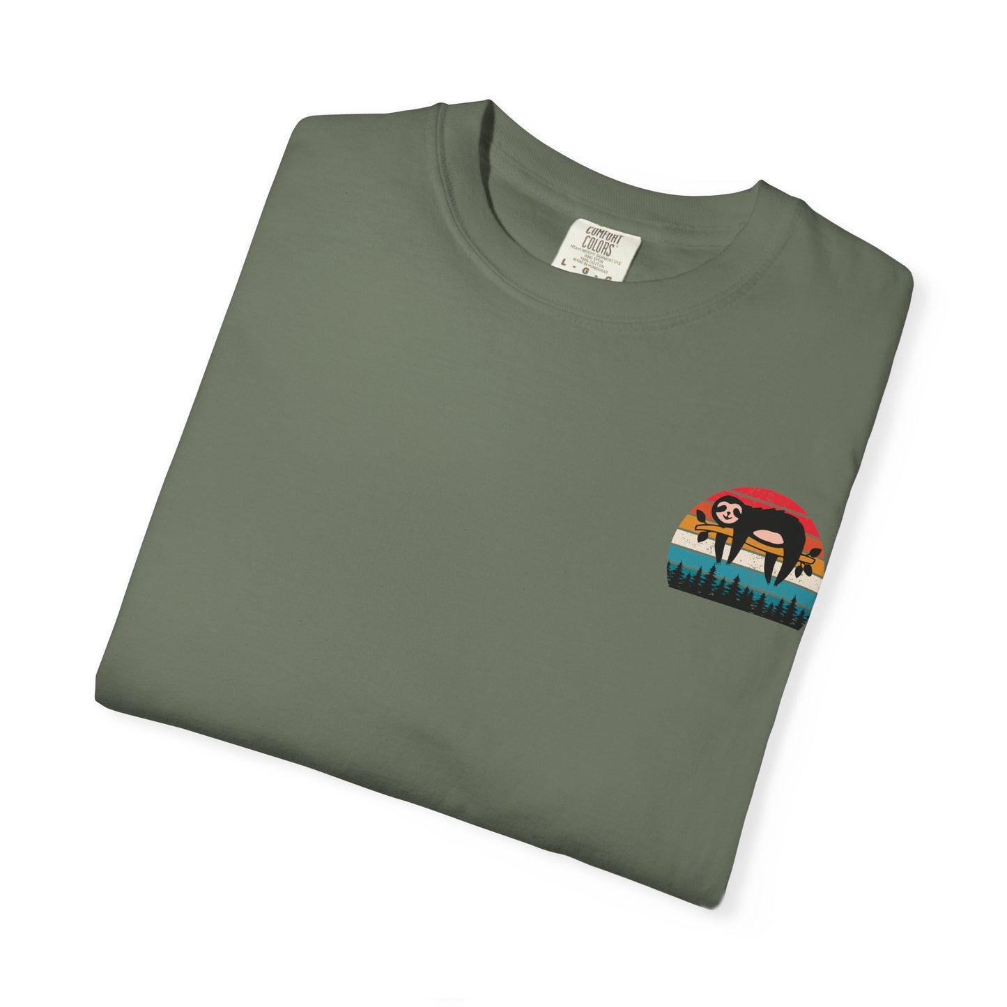 Chill Vibes Unisex Garment-Dyed T-Shirt - Retro Sloth & Sunset Design
