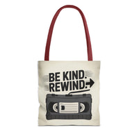 Retro Be Kind Rewind Tote Bag, Fun Eco-Friendly Tote, Gift for Movie Lovers, Shopping Bag, Beach Bag, Perfect for Everyday
