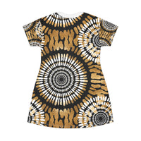 Boho Chic T-Shirt Dress with Gold Mandala Print
