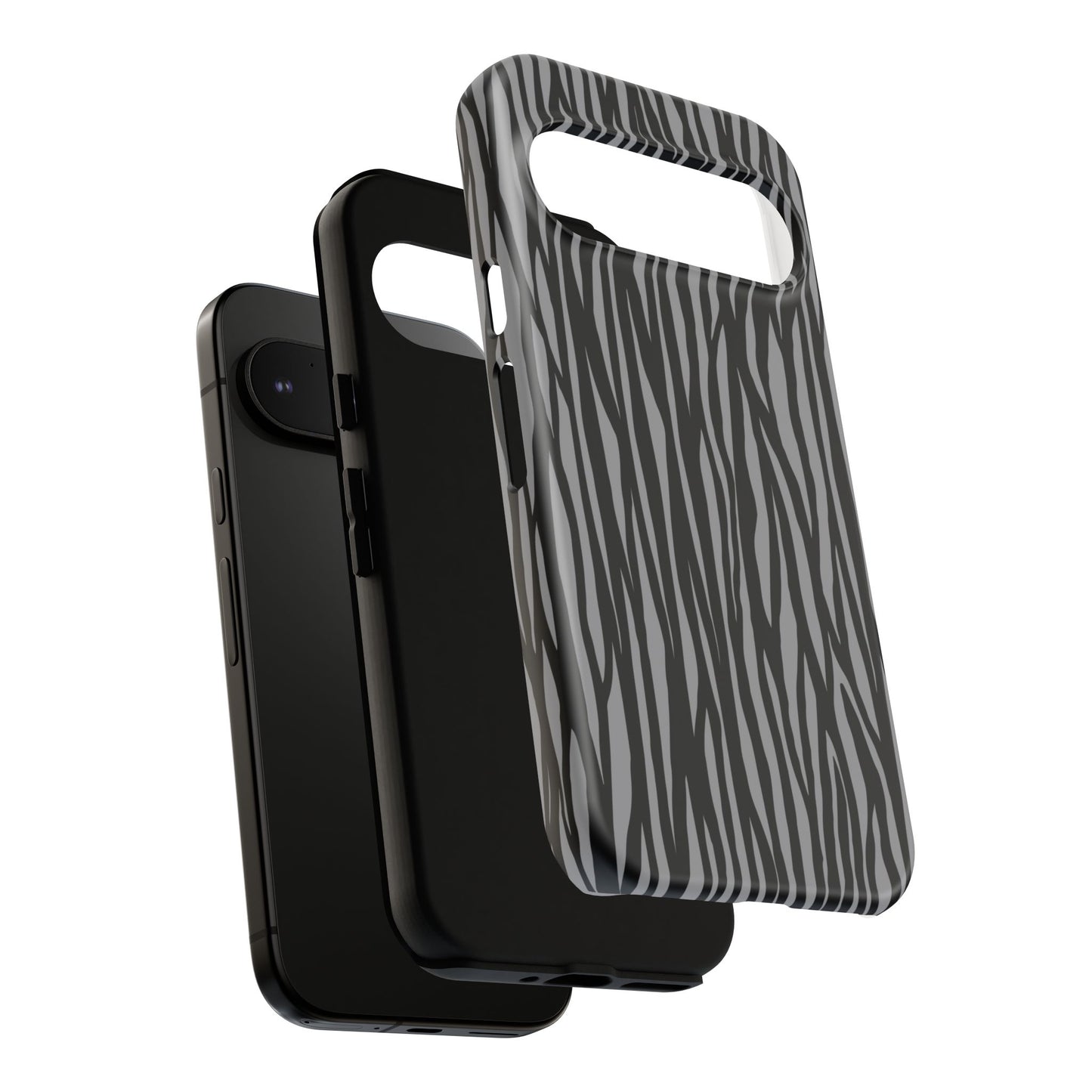 Stylish Tough Phone Case - Black and Gray Striped Design