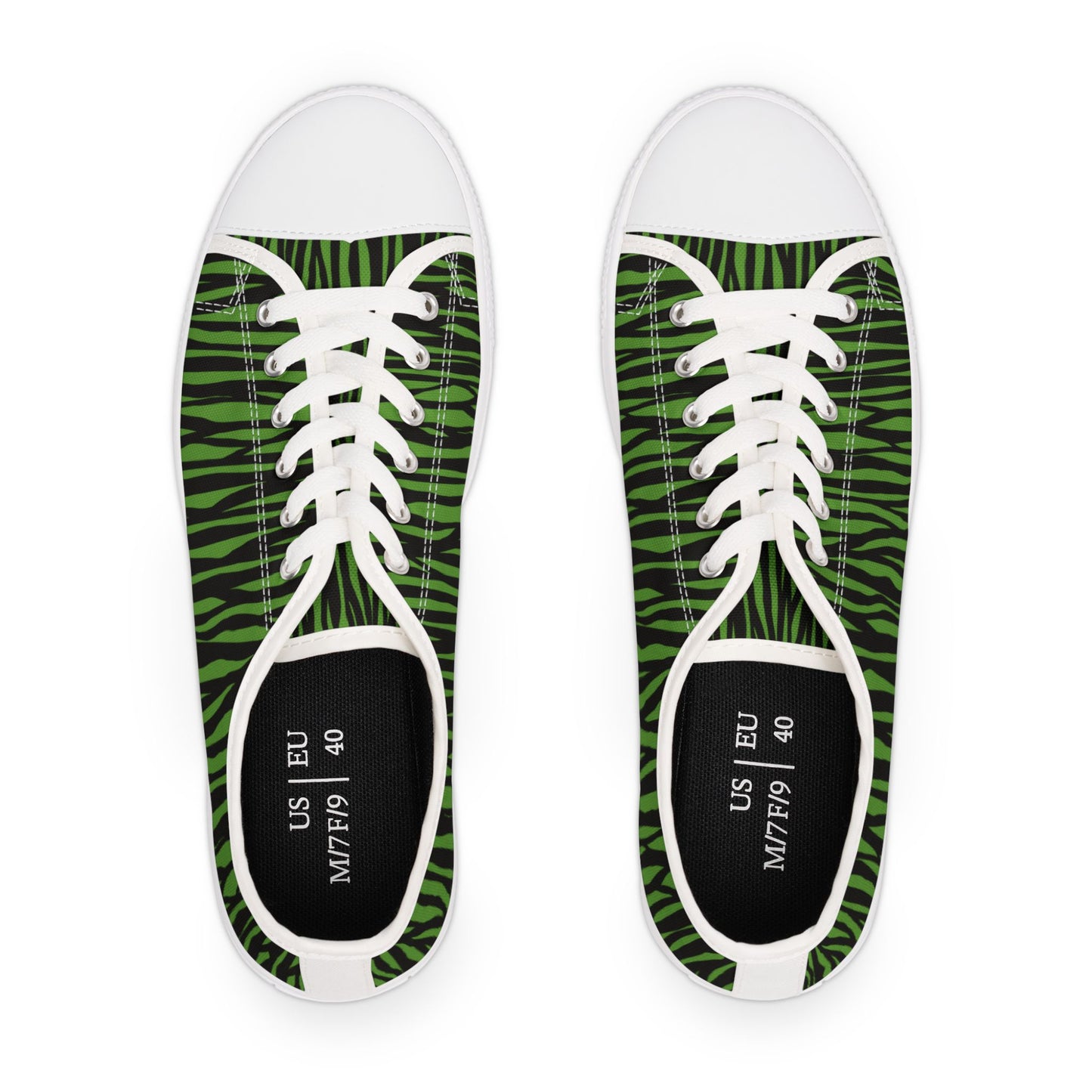Eco-Friendly Green Zebra Print Low Top Sneakers for Women
